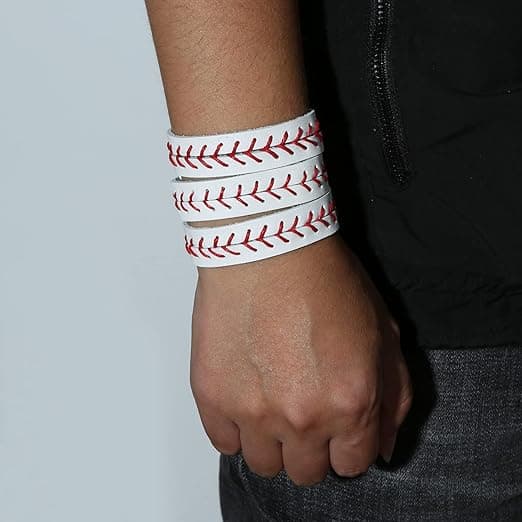 3 Äkta Läder Baseboll Armband av Idrottare Bangle Manschett Wris
