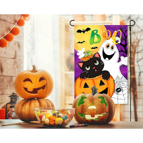 1 kpl Halloween Boo Puutarhalippu Pysty Kaksoispuolinen Haamu Koti Koriste, Kurpitsa Kurpitsa Värikäs Söpö Loma