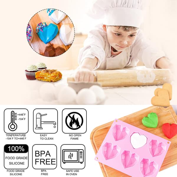 Diamant Hjerte Silikoneform til Bagning Non-Stick Valentinsdag Chokolade Bombeforme Silikone Hjerteformede Slik Isterninger
