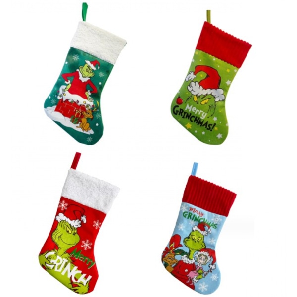 (Red and Green) Christmas Stocking, 4 PCS Large Christmas Stocking Personalized Xmas Fireplace Socks