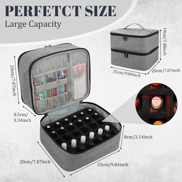 Nagellack Organizer Väska, Nagellack Förvaring Rymmer 30 Flaskor(0.5 fl.oz) Nagellampa Nagellack Gray