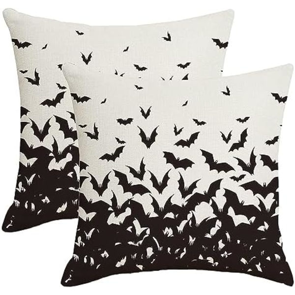 Halloween Kuddfodral 18x18 Set om 2, Halloween Fladdermöss Dekorativa Kuddfodral Inomhus Utomhus Kuddfodral för Fa