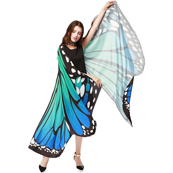 Kvinde kappe sommerfuglevinger bal foto fe dame fe elf cosplay tilbehør kappe kjole bik Blue