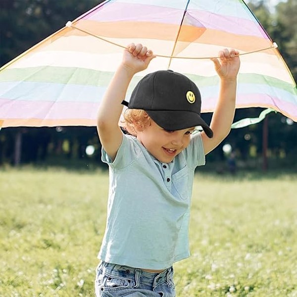 1 pakke Smiley Face Toddler Baseball Cap Drenge Baseball Cap Børn Vaskbar Sjov Hat Justerbar Black