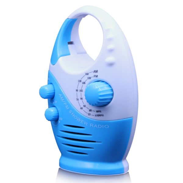 Blå vanntett dusjradio, mini bærbar AM FM dusjradio