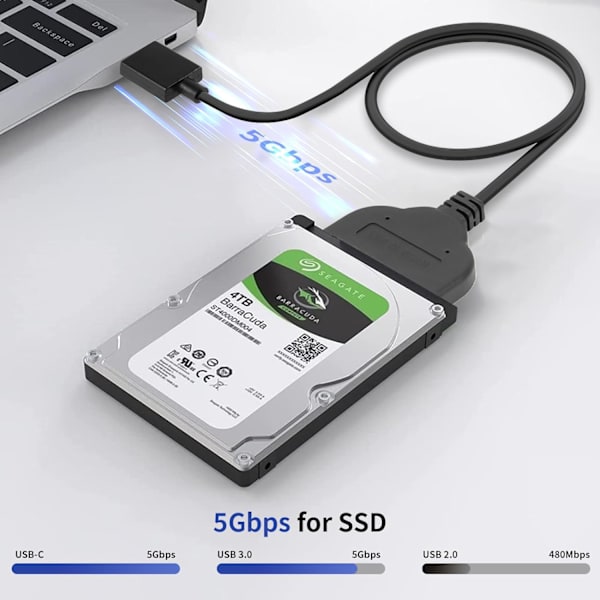 SATA til USB A-kabel, USB A 3.0 til 2,5” SATA III harddiskadapter - Ekstern konverter for