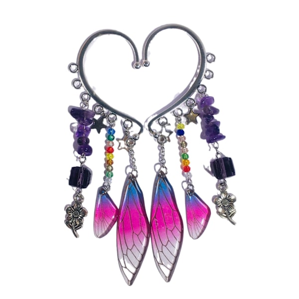 Renaissance Fairy Elf Øremanchetter - Elven Øremanchetter med Amethyst Dragonfly Ving Elf Øreklips Fairy Wings Øreringe Ikke Pie