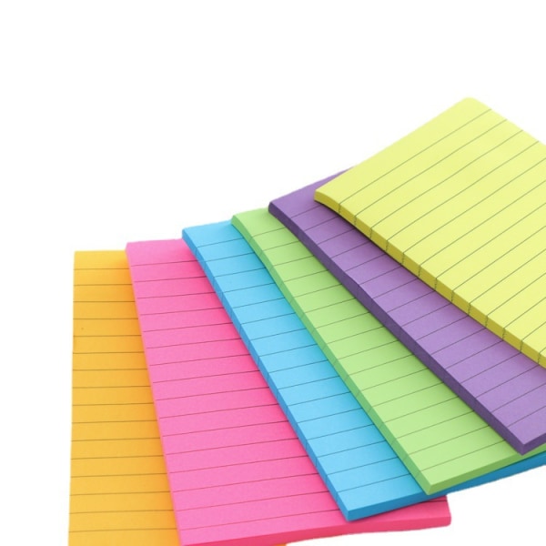 Förpackning med 6 Super Sticky, 100 x 150 mm Sticky Notes i 6 färger, självhäftande anteckningsblock med linjal, 50 Sheets
