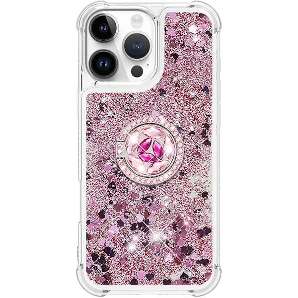 Fodral för iPhone 16 Pro MAX med Diamant Ringstativ, Glittrande Flytande Quicksand Stötskydd Droppsäker Lyx
