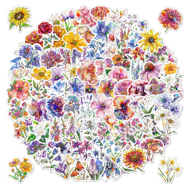 100 stk., Vandflaskestickers, Blomsterstickers, Søde Stickers, Stickers til Teenagere, Æstetiske Stickers, Laptop Stickers
