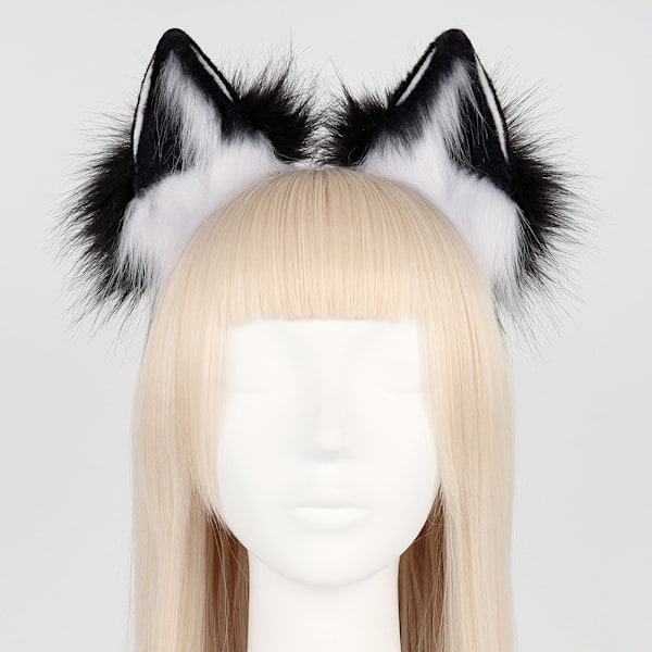 Falsk Pels Pandebånd med Ulveører til Halloween Jul Cosplay Fest Black and white