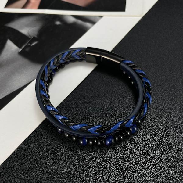 Trendigt och personligt armband i läder med tigerögonstenar för män