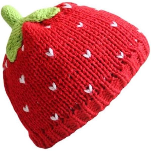 Hatt med jordbær-hekling for kvinner, Demon Beanies, søt hatt, grunge emo, løs, varm strikket hatt