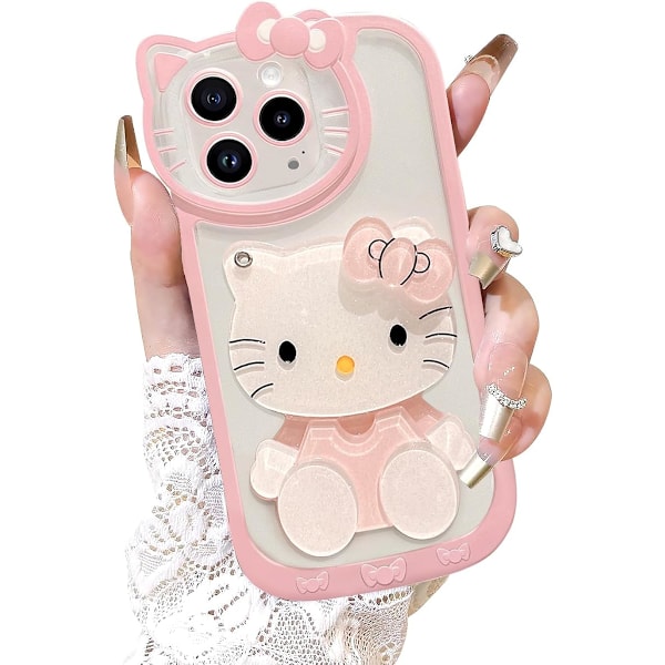 iPhone 15 Pro Max Kawaii Cartoon söpö vaaleanpunainen puhelimen kuori