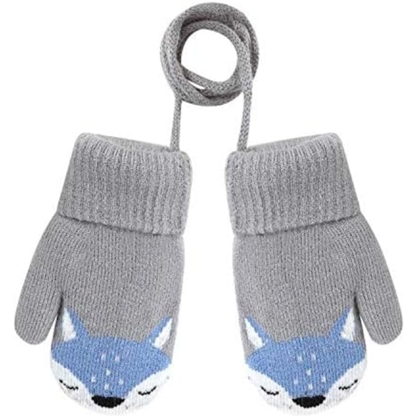 Kids Short Knitted Gloves Winter Thick Fleece Lining Mittens for 1-3 Yrs