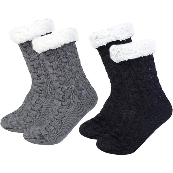 2 Pairs Women Socks Women Slipper Socks Warm Socks with Soft Fleece Lining Non-Slip Christmas Therma