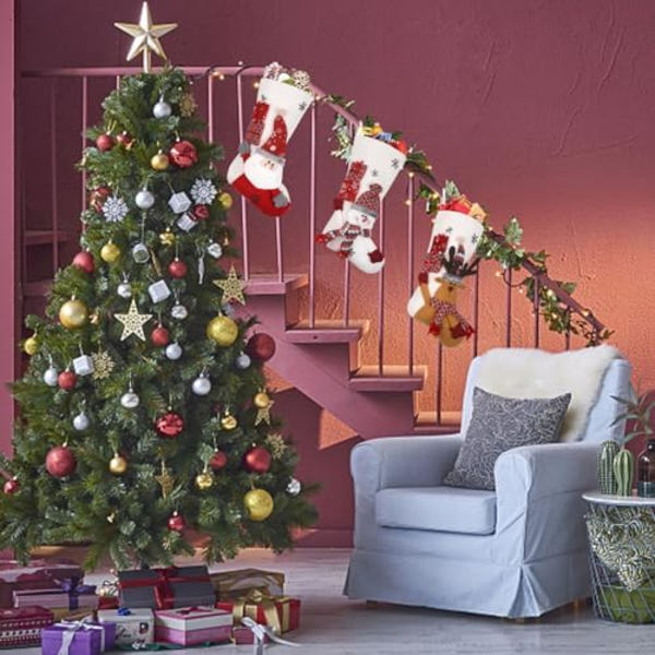 Personaliserede Jule Strømper 3 Styk Stor Hvid Hængende Jule Strømper Jule Støvle til Pejs Ornament, Dør