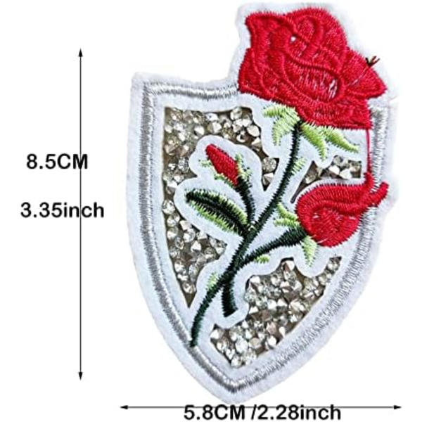 Bling Rhinestone Patch, 2 stk. Søde Blomst Røde Rose Stryge-på/Sy-på Patch, Krystal Hvid Stryge-på Patch Badge Applique DIY C