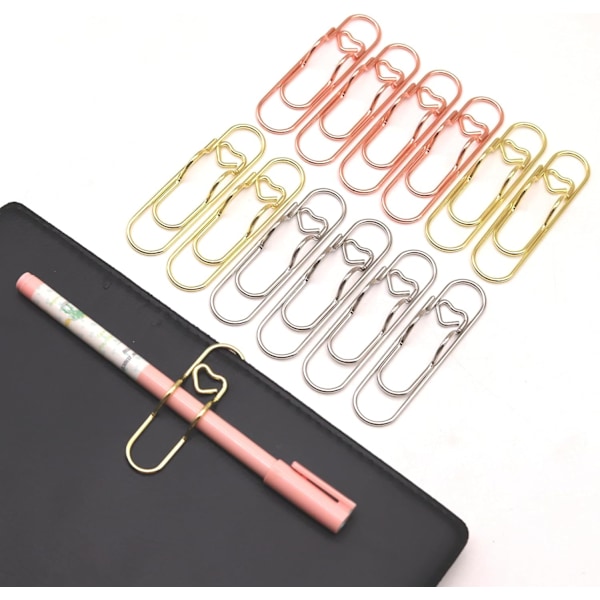12 stk. Metal Penneholder Clips til Notesbog, Planlægningstilbehør, 72mm Hjerte Papirclips