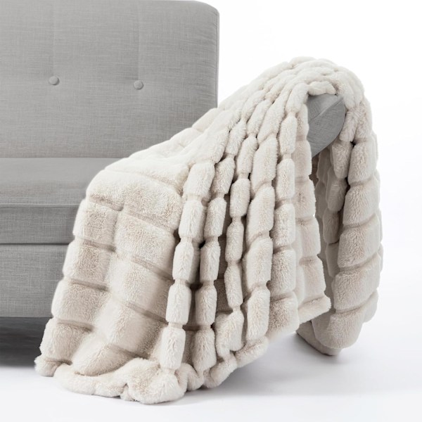 Konstgjord Pälsfilt för Soffa, Mysig Mjuk Plysch Tjock Vinterfilt för Soffa Sovrum Vardagsrum, 50 * 60 Tum Beige