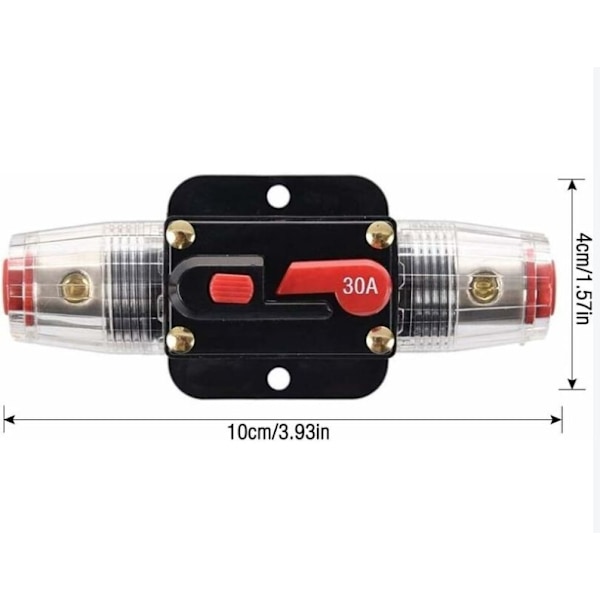 30A kretsbrytare, 12V-24V DC inline-säkringshållare, manuell återställningsbrytare för bilstereo, inline-säkring