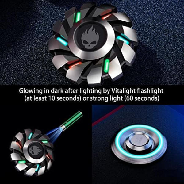Fidget Spinners, Metalliska Fidget Leksaker, Silver Fidget Spinners för Barn och Vuxna med Namnet Shadow Silver Kan Lysa i Mörkret