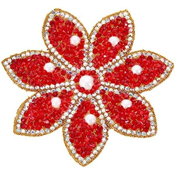 Pärlblomm Iron-on Patch med Sekvenser, Söt Röd Kristallpärlblomm Iron-on Patch, Bling Rhinestone Patch DIY Hantverkstillbehör för Kläder