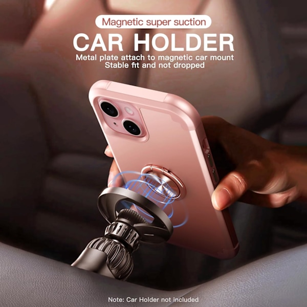 1 kpl iPhone 15 -kotelo 360° renkaalla, 2-in-1 iskunkestävä ultraohut hybridi Heavy D Rose Gold