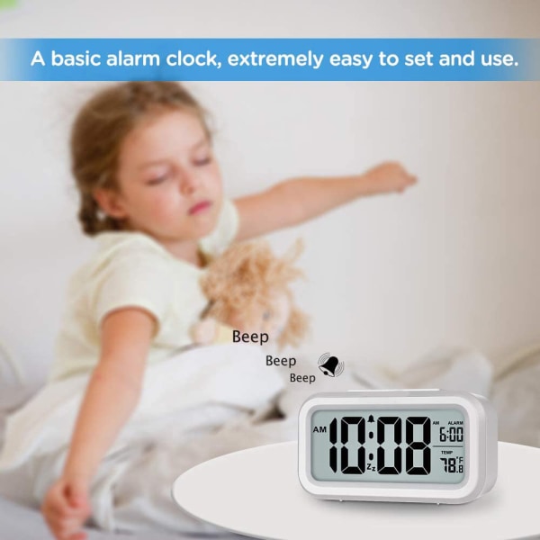 Smart nattlampa digital väckarklocka med inomhustemperatur Bat