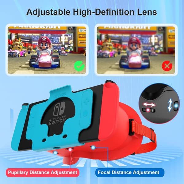 Switch 3D VR -lasit Nintendo Switchille/Switch OLEDille, säädettävällä HD-linssillä Orange and Blue