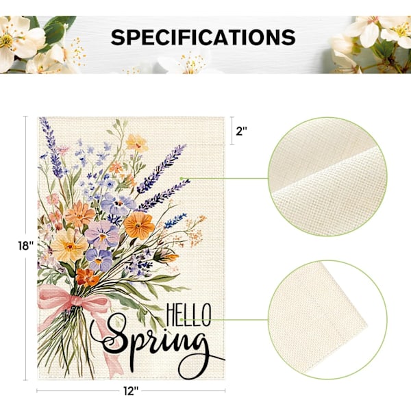 2 stk. Hello Spring Blomster Hageflagg 12x18 Tommer Dobbeltsidig Utenfor, Blomster Sesong Hage Utenfor Flagg
