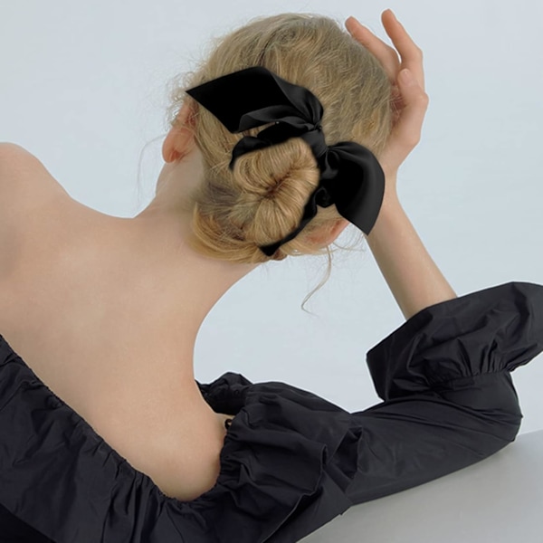 Hårstrikker Silkesløyfe Scrunchies for Hår Kaninører og Hale Scrunchies Hårtilbehør for Kvinner Svart 6 stk