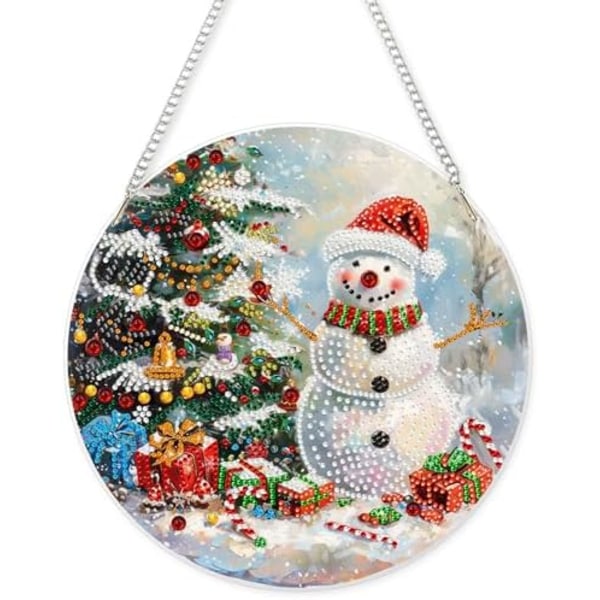 DIY Hängande Diamantkonst-Hänge Kit Snögubbe, Special Crystal Juldiamantmålning Ornament Kit för Vuxna, 9.8x9.