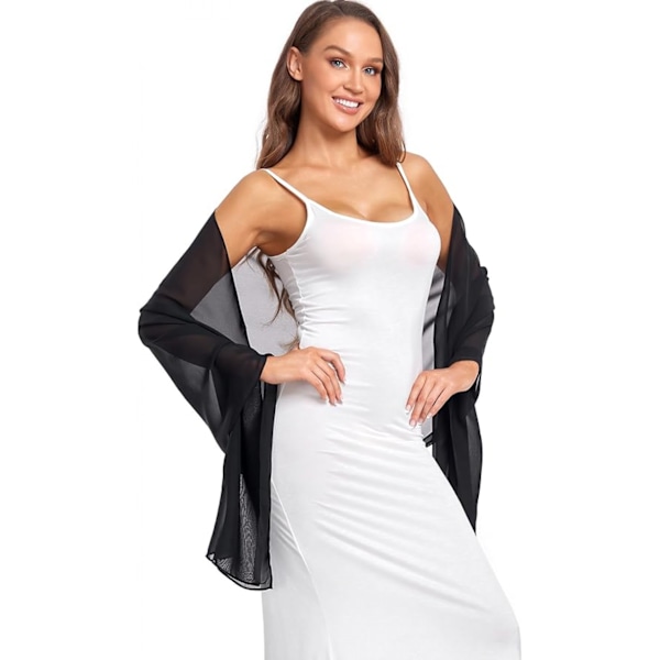 Myk Chiffon Skjerf Sjal 200*70cm Svart for Aftenkjole Bryllup Sjal Brudesjal Damer
