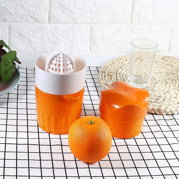 (Orange och Vit) Portabel Manuell Citruspress för Apelsiner Mini Handfruktpress