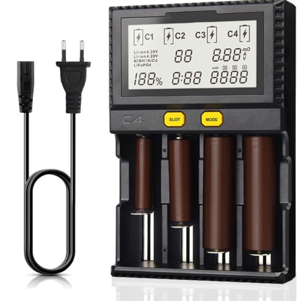 18650 Universell intelligent batterilader med LCD-skjerm for NI-MH, NI-CD, AA, AAA, 14500, 18350