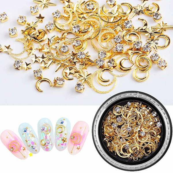 6 Æsker 3D Negle Rhinestones og Nitter Guld Negle Nitter Sæt Negle Krystaller Klar Negle Smykker Dekorationer Manicure Kit Wit