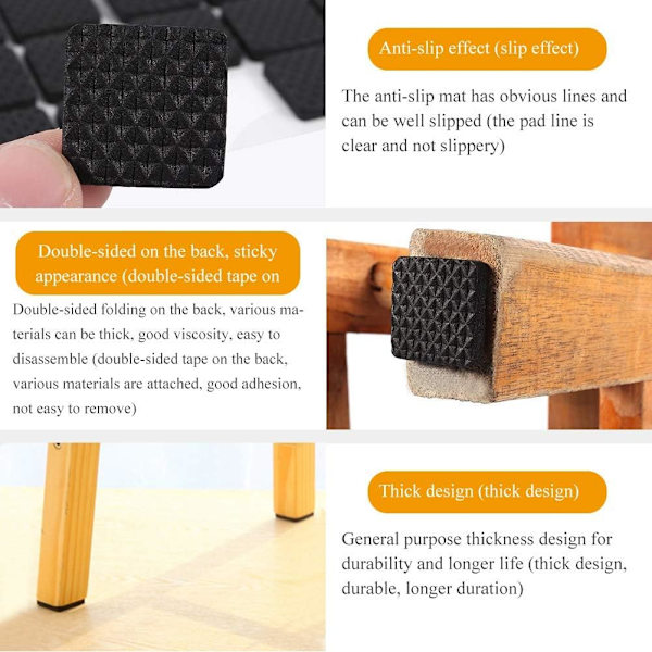 14,8x9,6cm, Sorte 48 stk. Anti-Slip Glide Gummifødder Selvklæbende Gulvbeskytter Pads Skridsikre Møbler