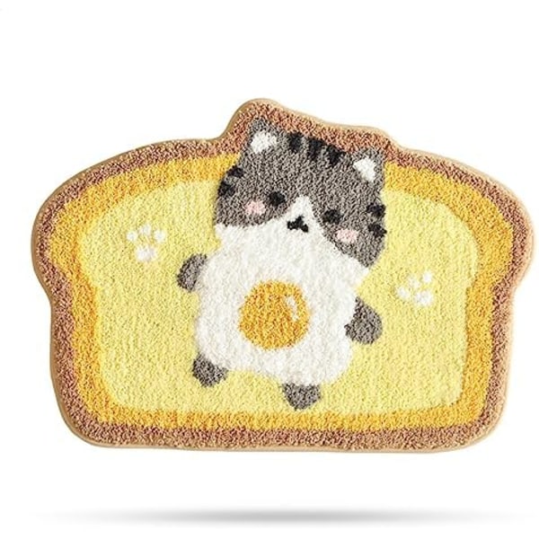 40x60cm Cute Cat Bath Mats Toast, Soft and Absorbent Microfiber Bath Rugs, Non-Slip Shaggy Shower Carpet, Machine Wash D