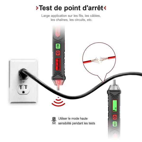 Berøringsfri spændingsdetektor, spændingstester med dobbelt følsomhed 12V/48V-1000V, LCD-display, fase