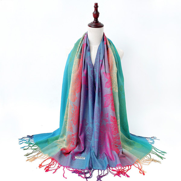 Naisten huivi sateenkaaren värit - viskoosi/polyesteri - xxl 200 x 70 c