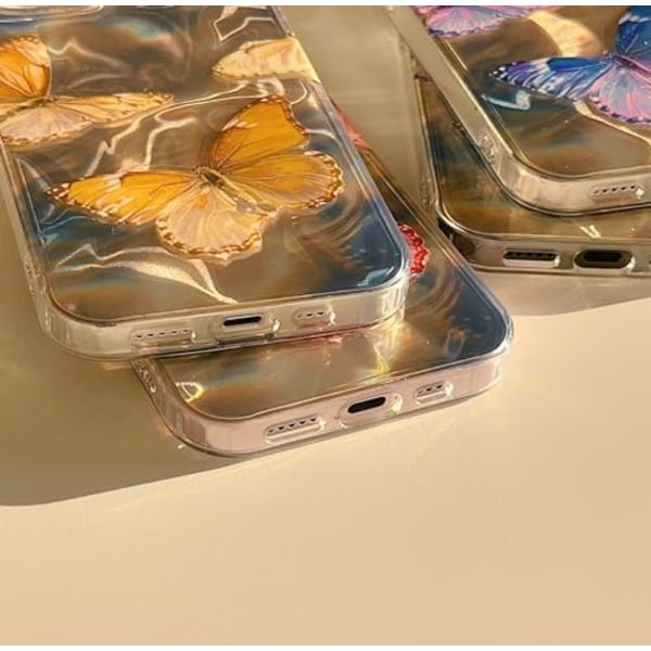 Yhteensopiva iPhone 12 / iPhone 12 Pro -kotelolle, söpö perhonen glitter-vesiaalto-flash-muoti naisille ja tytöille puhelimen suojaksi