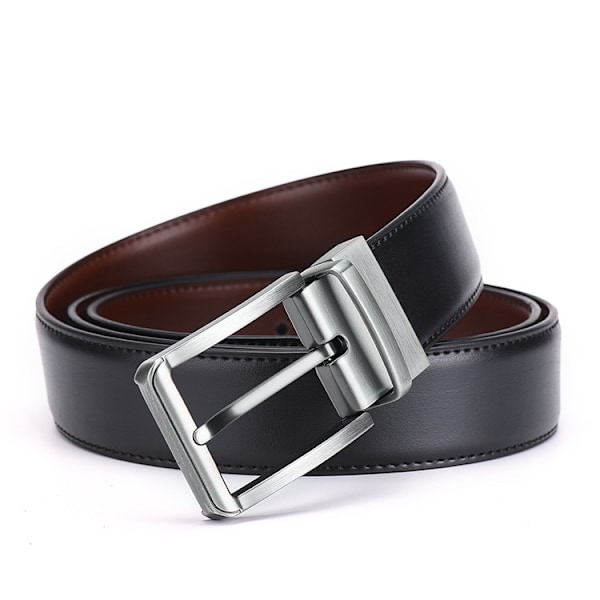 Reversibelt læderbælte til mænd (sort og brun), bælter til mænd med drejeligt spænde, perfekt til jakkesæt 125cm