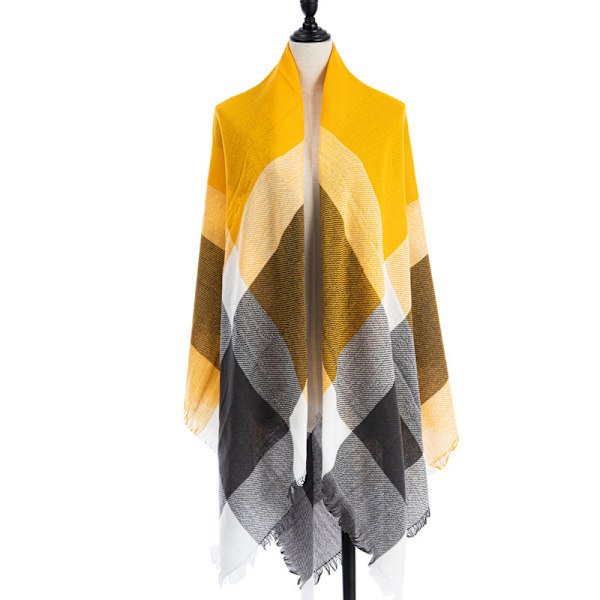 Gul Grå Sjal Plaid Tæppe Tyk Vinter Sjal Tartan Chunky Wrap Oversized Shawl Kappe Sjal