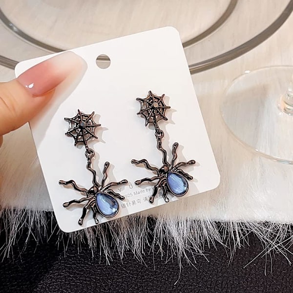 Svarte Gotiske Edderkopp Ørepynt Halloween Røde Krystall Edderkopp Drop Dangle Ørepynt Punk Stil Kors Edderkopp Ørepynt Reptil