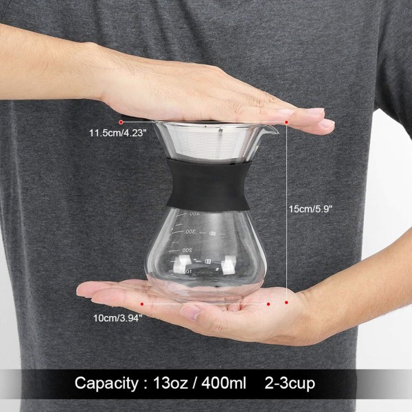 Filterkaffetrakter, 400 ml bærbar kaffetraktergryte Drypptype Filterkopp Innebygd glass enkelthus