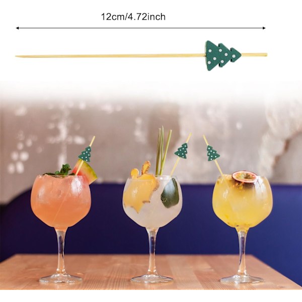 100 stk Julebambus Cocktailpinner, Juledekorative Tannpirkere Spyd for Forretter, Frukt og Drikk Garnityr