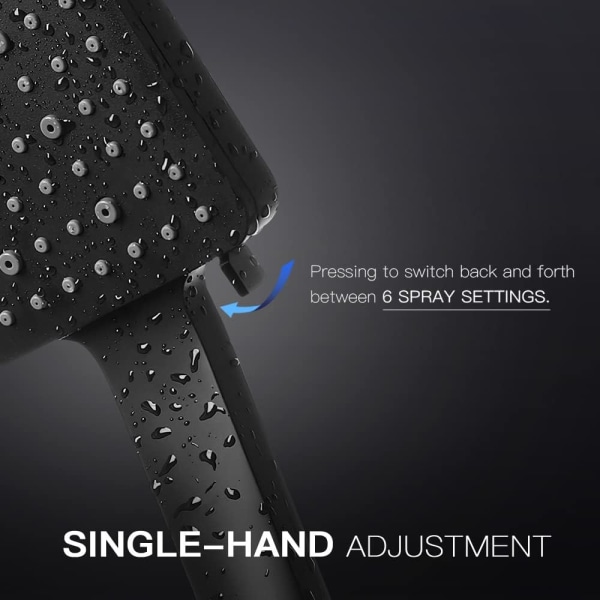 （black）Shower Head, Large Square Shower Head with One Hand Control, High Pressure Shower Head with 6