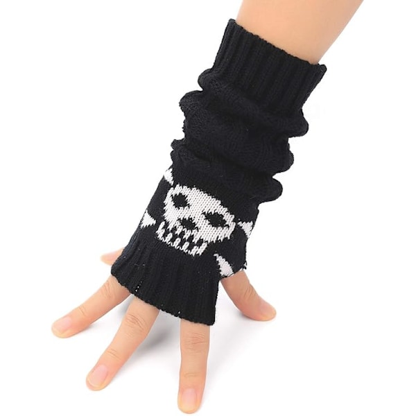 1 Par Armvarmere Goth Strikket Fingerløse Hansker Punk Skalle Håndvarmere for Cosplay Skriving Kjøring