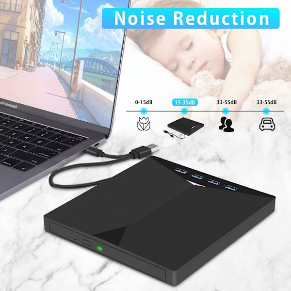 USB 3.0 ja Type-C ulkoinen DVD/CD-ROM-lukija ja poltin SD/TF-kortti- ja USB-lukijalla, CD-RW VCD f